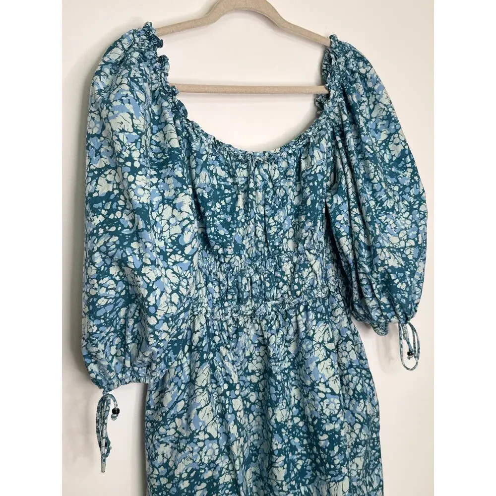 House of Harlow 1960 Blue Cotton Puff Sleeve cottagecore boho Mini Dress XL